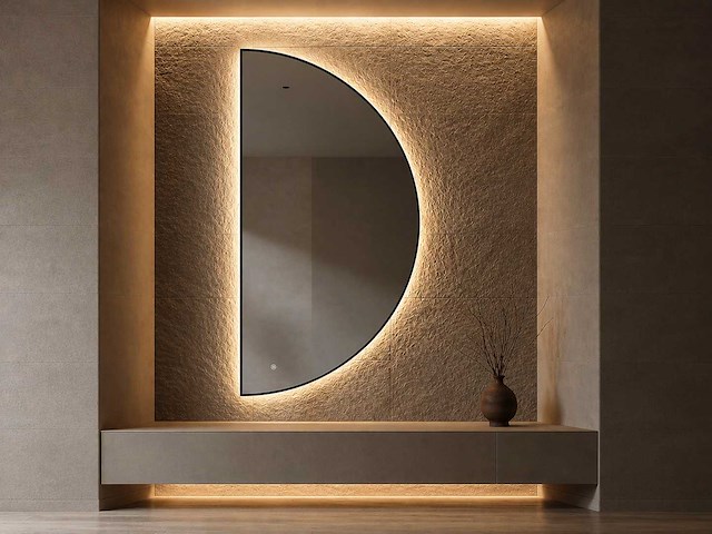 Mawialux decoratieve halve maan led spiegel in 180 of 200cm (zonder rand of mat zwart/goud rand) - afbeelding 12 van  20
