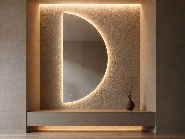 Mawialux decoratieve halve maan led spiegel in 180 of 200cm (zonder rand of mat zwart/goud rand) - afbeelding 14 van  20