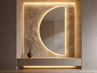 Mawialux decoratieve halve maan led spiegel in 180 of 200cm (zonder rand of mat zwart/goud rand)