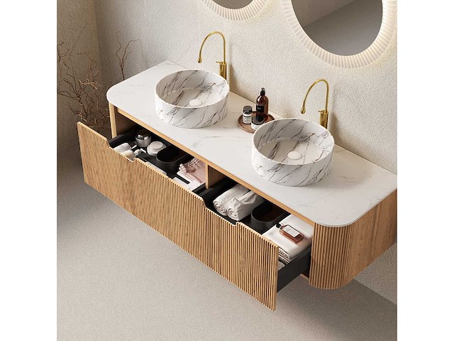 Mawialux design badkamermeubel 152cm (met hangkast) - natural eiken - afbeelding 2 van  5