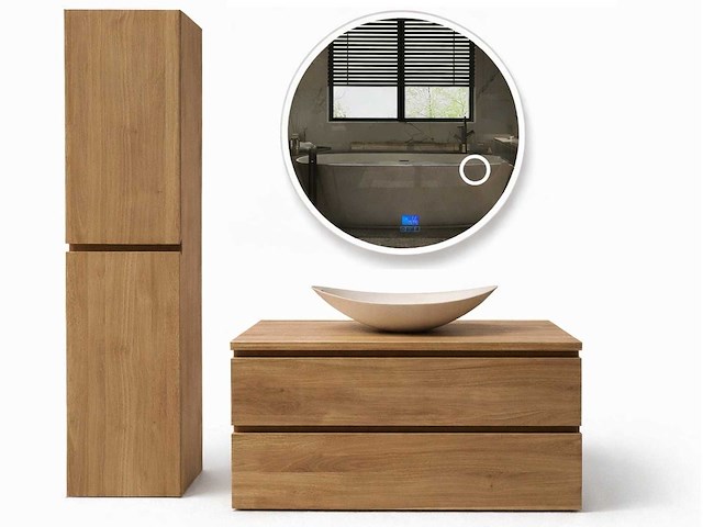 Mawialux eikenhout badkamermeubel - 100cm eiken naturak - met hangkast - afbeelding 1 van  6