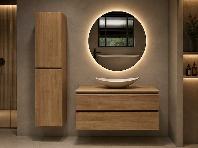 Mawialux eikenhout badkamermeubel - 100cm eiken natural - (met hangkast) - afbeelding 1 van  7