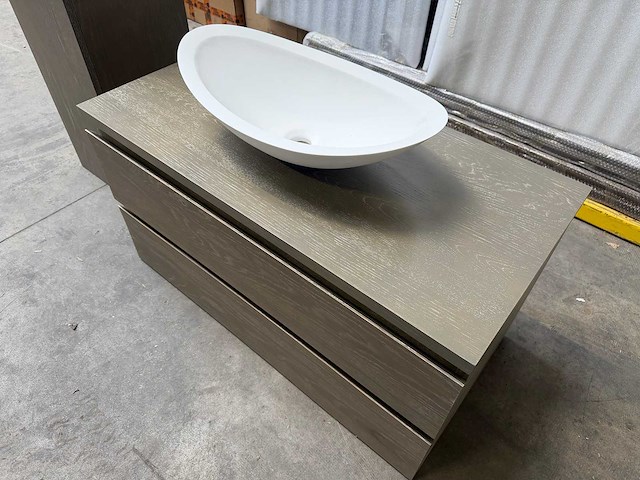 Mawialux eikenhout badkamermeubel - 100cm grey smoked - met hangkast - afbeelding 2 van  6