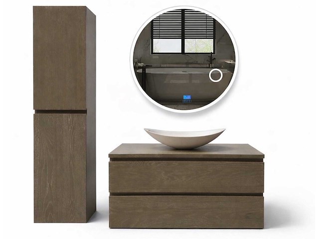 Mawialux eikenhout badkamermeubel - 100cm grey smoked - met hangkast - afbeelding 1 van  3