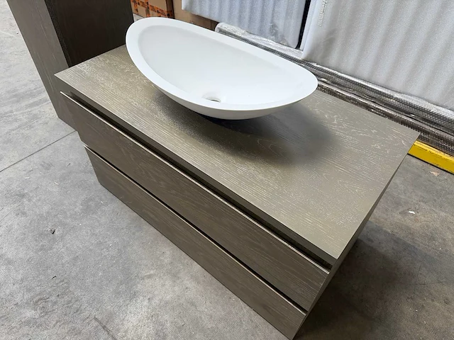 Mawialux eikenhout badkamermeubel - 100cm grey smoked - (met hangkast) - afbeelding 4 van  9