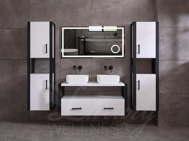 Mawialux eikenhout badkamermeubel 120cm met hangkast - mat wit - afbeelding 17 van  23