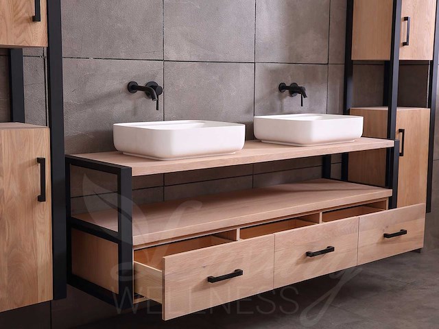 Mawialux eikenhout badkamermeubel 150cm met 2 hangkasten - afbeelding 23 van  30