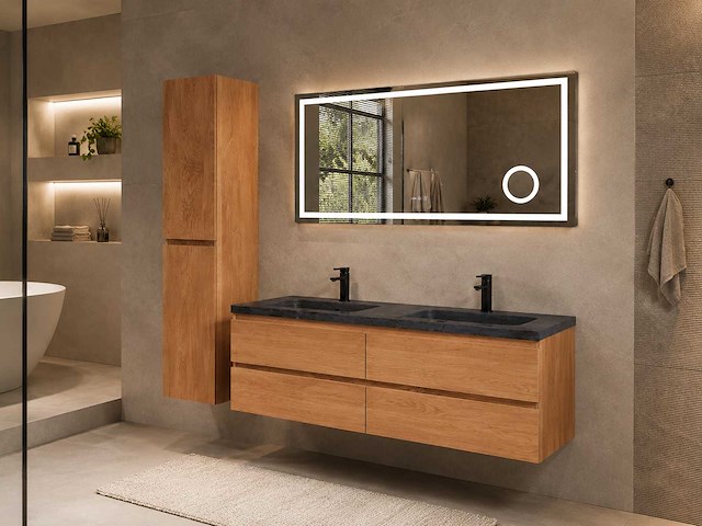 Mawialux eikenhout badkamermeubel 160cm (eiken natural) met (hangkast) - afbeelding 12 van  30