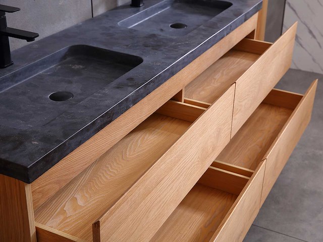 Mawialux eikenhout badkamermeubel 160cm (eiken natural) - afbeelding 9 van  28