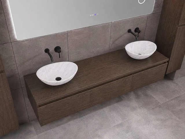 Mawialux eikenhout badmeubelset 150 of 180cm met 1 of 2 hangkasten (eiken grey smoked) - afbeelding 7 van  12