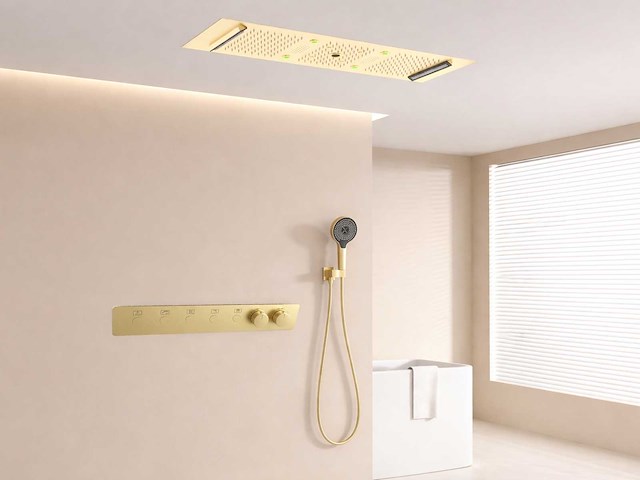 Mawialux exclusieve inbouw regendouche met 5 functies en bluetooth - geborsteld goud - afbeelding 2 van  5