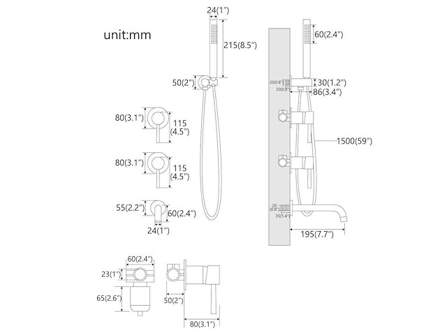 Mawialux inbouw badkraan - gunmetal gray - afbeelding 2 van  8