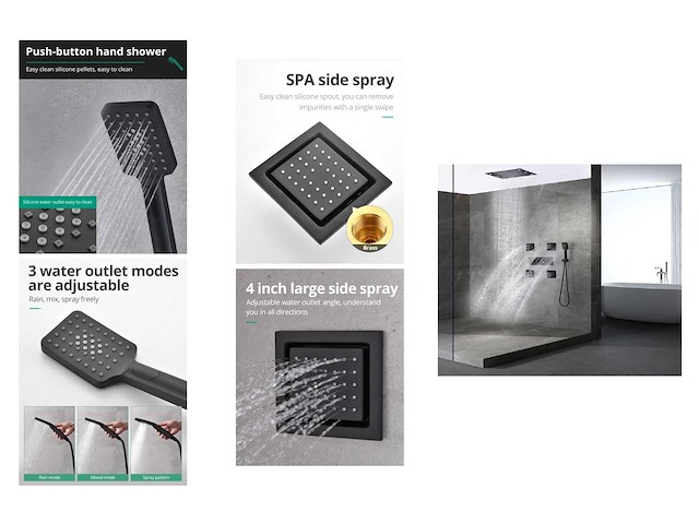 Mawialux inbouw regendouche mat zwart met massagejets - afbeelding 12 van  12