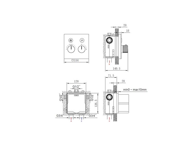 Mawialux inbouw regendouche met (mat zwart of gunmetal grey) - afbeelding 8 van  10