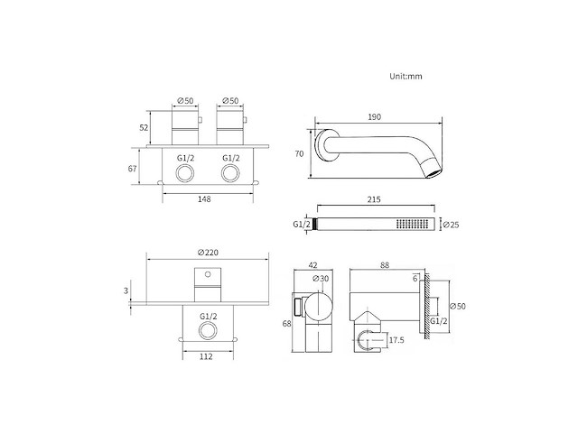 Mawialux inbouw thermostaat badkraan gunmetal grey - afbeelding 10 van  10