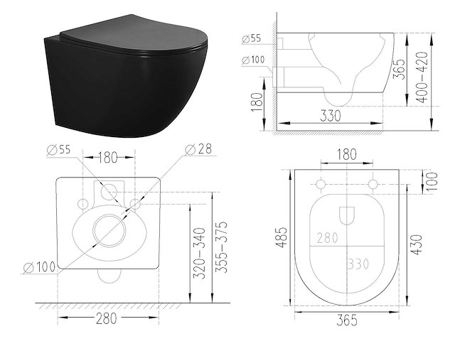 Mawialux inbouw wandcloset met closetzitting (diverse kleuren mogelijk) - afbeelding 3 van  12