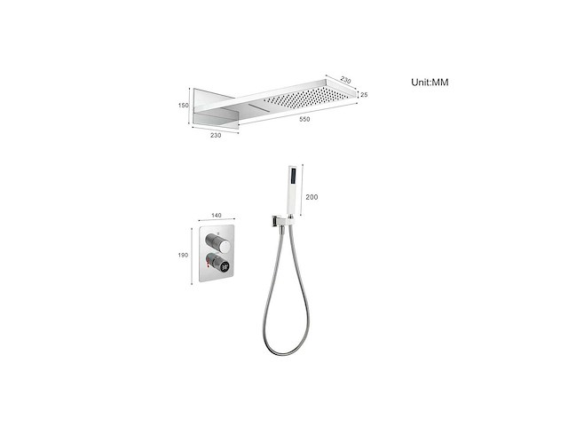 Mawialux inbouw waterval regendouche - digitaal display (mat zwart of gunmetal grey) - afbeelding 3 van  12