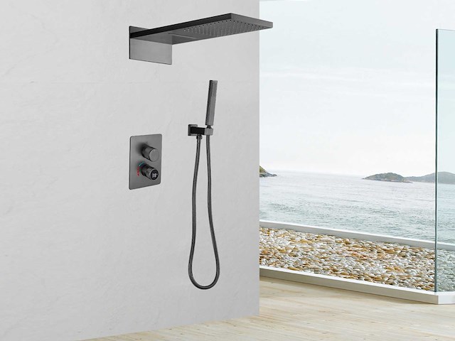 Mawialux inbouw waterval regendouche - digitaal display (mat zwart of gunmetal grey) - afbeelding 11 van  12