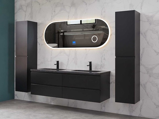 Mawialux mat zwart badkamermeubel 160cm (diverse opstellingen) - afbeelding 25 van  71