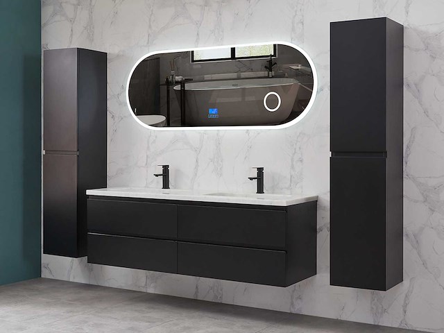 Mawialux mat zwart badkamermeubel 160cm (diverse opstellingen) - afbeelding 33 van  71