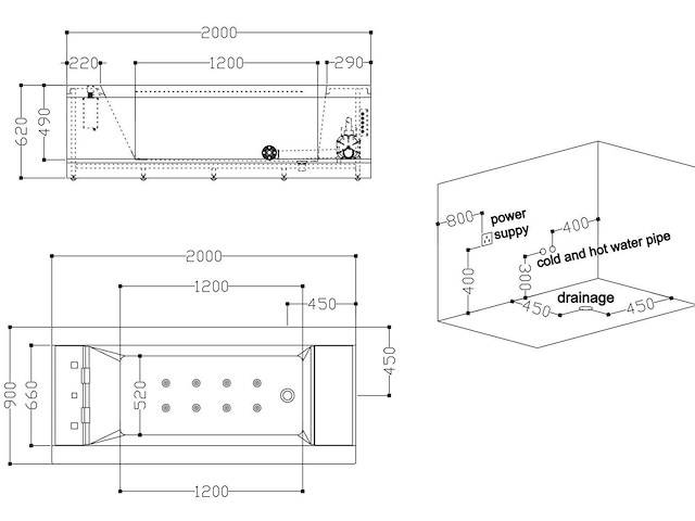 Mawialux opbouw design massagebad - waterval - glans wit - afbeelding 3 van  14