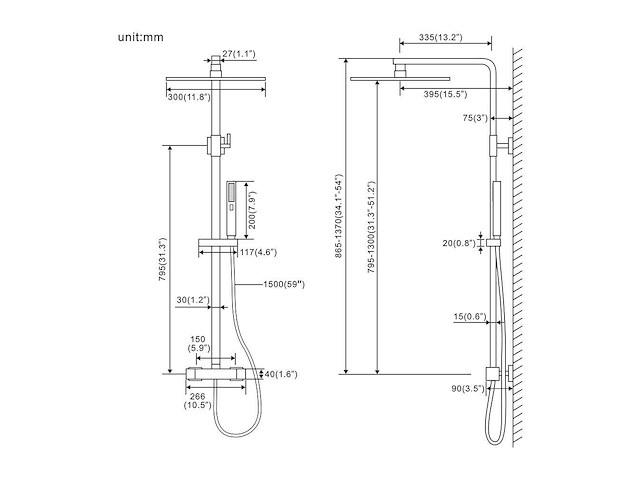 Mawialux opbouw thermostaat regendouche mat zwart - afbeelding 4 van  13
