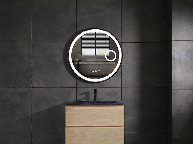 Mawialux ronde led spiegel met mat zwarte rand (keuze uit 80 of 100cm diameter) - afbeelding 1 van  5