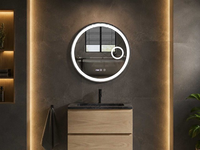 Mawialux ronde led spiegel met mat zwarte rand (keuze uit 80 of 100cm diameter) - afbeelding 2 van  7