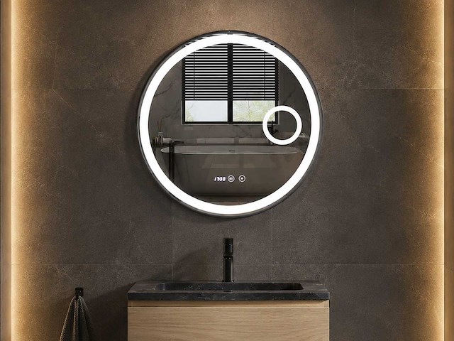 Mawialux ronde led spiegel met mat zwarte rand (keuze uit 80 of 100cm diameter) - afbeelding 1 van  7