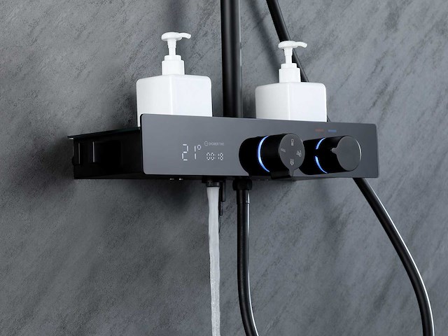 Mawialux thermostatisch opbouw regendoucheset - digitaal display - mat zwart - afbeelding 2 van  6