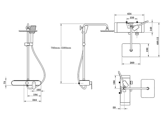 Mawialux thermostatisch opbouw regendoucheset - digitaal display - afbeelding 5 van  6