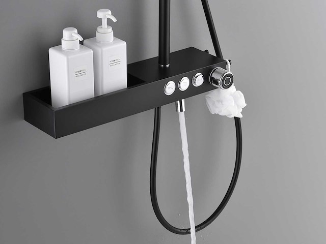 Mawialux thermostatisch opbouw regendoucheset - mat zwart met chroom bediening - afbeelding 6 van  10
