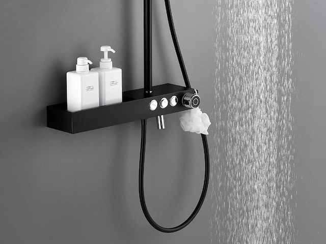 Mawialux thermostatisch opbouw regendoucheset - mat zwart met chroom bediening - afbeelding 1 van  2