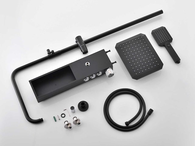 Mawialux thermostatisch opbouw regendoucheset - mat zwart met chroom bediening - afbeelding 3 van  10