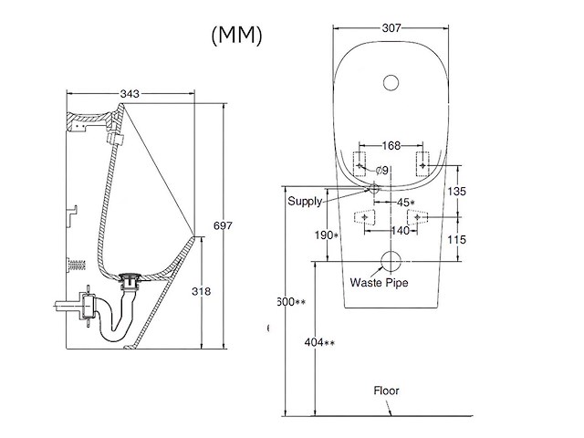 Mawialux urinoir met automatische spoeling glans wit - afbeelding 3 van  4