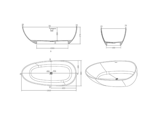 Mawialux vrijstaand bad - solid surface - wit/zwart - afbeelding 7 van  8