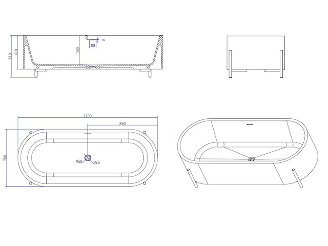 Mawialux vrijstaand bad - solid surface - wit/zwart - afbeelding 3 van  8