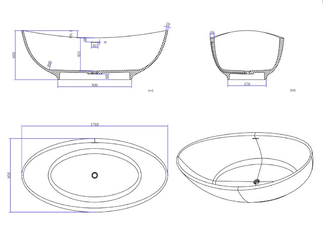Mawialux vrijstaand design bad - solid surface - mat wit - afbeelding 4 van  8