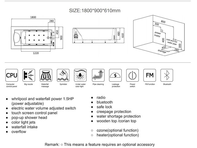 Mawialux vrijstaand massagebad met waterval - afbeelding 5 van  14