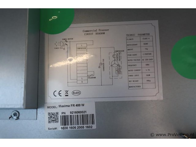 Maxima holland vrieskast - model maxima fr 400 w - afbeelding 9 van  9