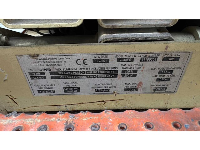 Mec 2633 es schaarhoogwerker (10 mtr) - afbeelding 5 van  5