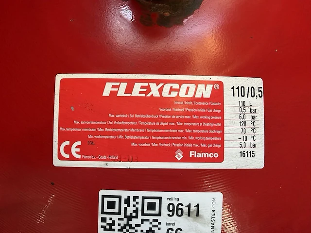 Membraanexpansievat, flamco, flexcon 110/0,5, rood, rood | 0,5 bar voordruk - afbeelding 2 van  2