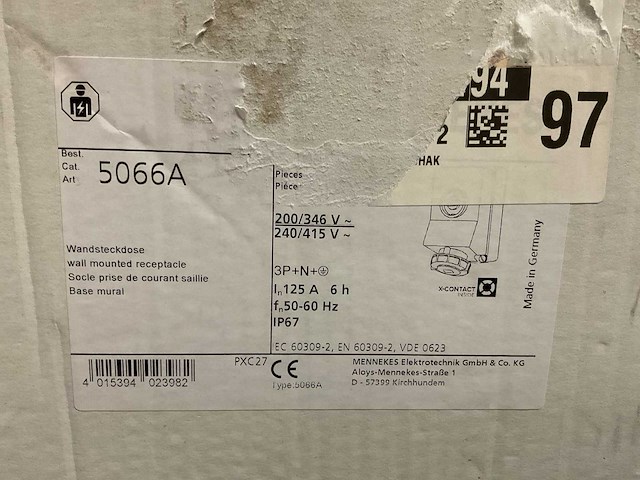 Mennekes 5066a 125a 6p 400v ip67 wandcontactdoos afschakelbaar - afbeelding 4 van  4