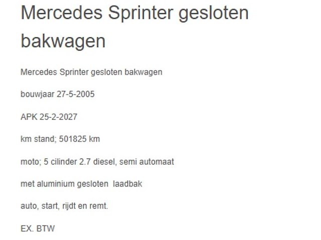 Mercedes-benz - sprinter - 316 cdi 2.7 402 hd - 81-bt-hk - afbeelding 11 van  18