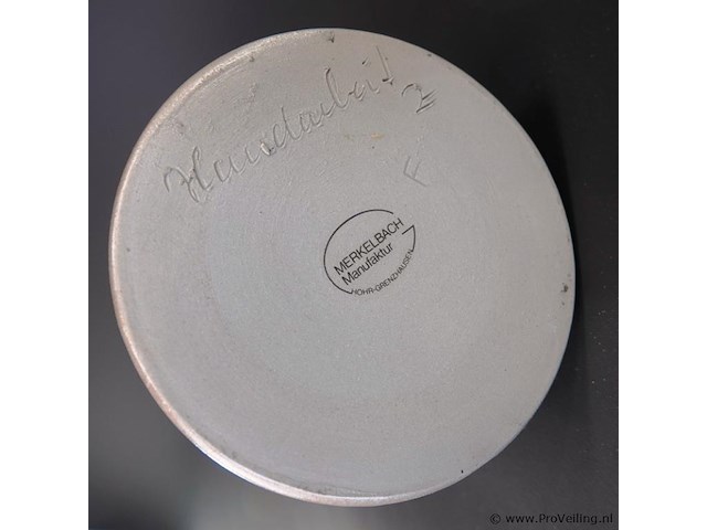 Merkelbach duitse vintage zoutgeglazuurde steengoed bierpul met een tinnen deksel - afbeelding 5 van  5