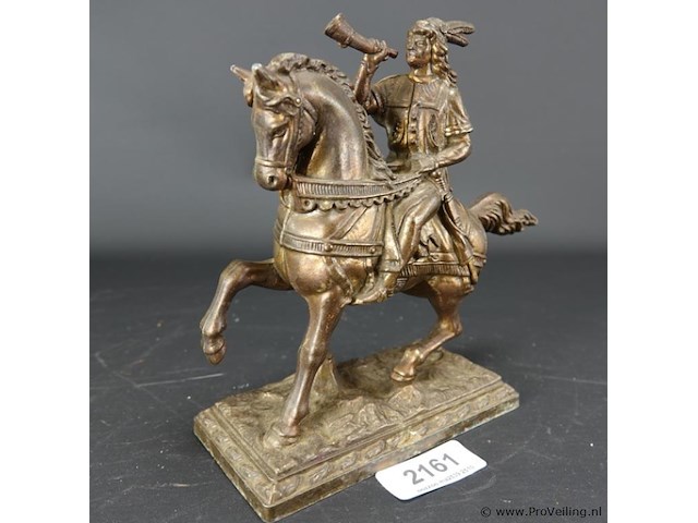 Messing beeld van een hoornblazer te paard - afbeelding 1 van  5