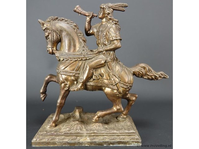 Messing beeld van een hoornblazer te paard - afbeelding 2 van  5