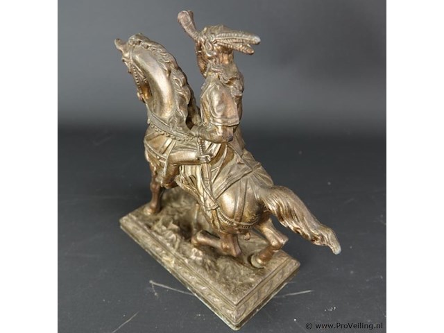 Messing beeld van een hoornblazer te paard - afbeelding 3 van  5