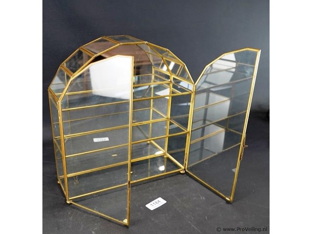 Messing, glas en spiegel vitrinekast - afbeelding 3 van  5