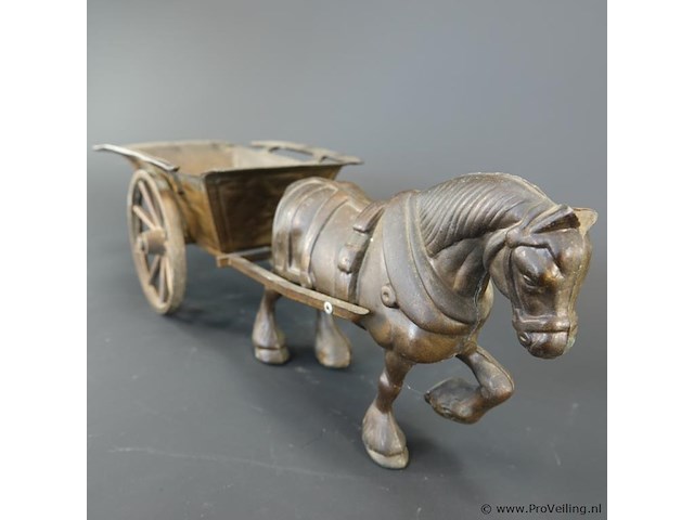 Messing of koperen paard met een wagen - afbeelding 4 van  5